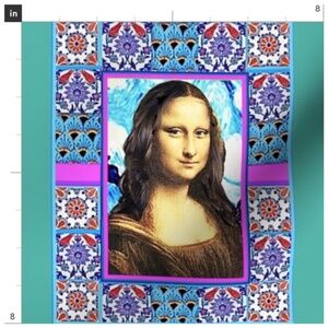 Fabric Swatch, Talavera Mona, Art Parody on Cotton